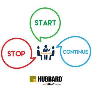 A cycle that says stop, start, and continue.